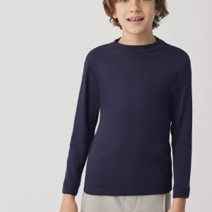 Calda T-shirt blu navy a maniche lunghe con collo a semi-cigno