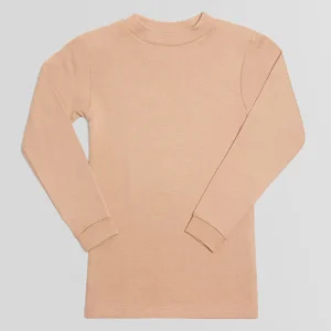 T-shirt calda a maniche lunghe con collo a semi-cigno color cammello