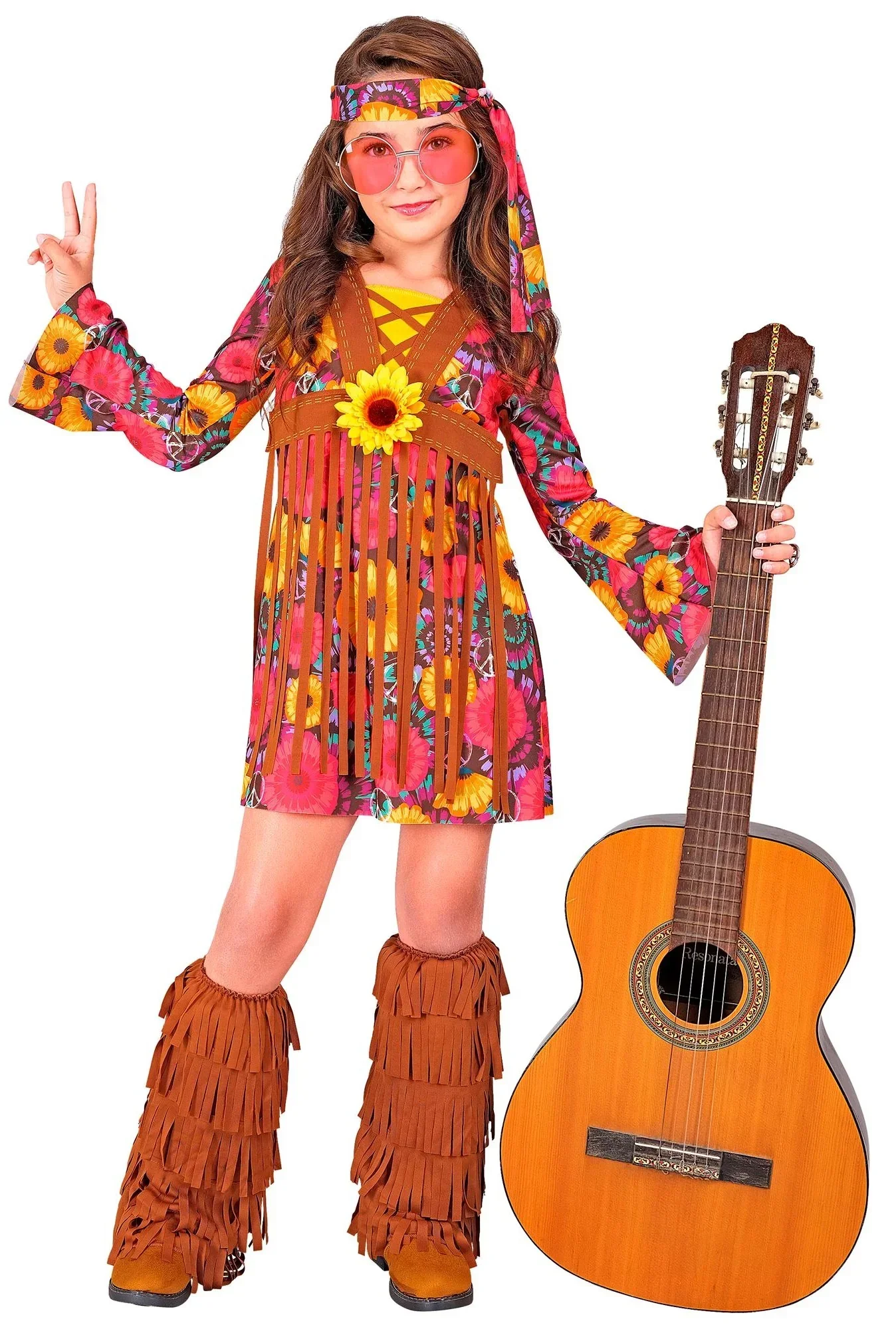 Costume Hippie con Stampa di Girasoli per Bambina