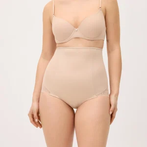 Slip modellante a vita alta con pizzo, compressione media, color carne