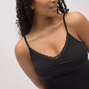 Canotta in cotone nero con dettaglio arricciato