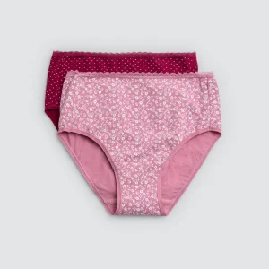 Confezione da 2 mutandine a vita alta con stampe rosa