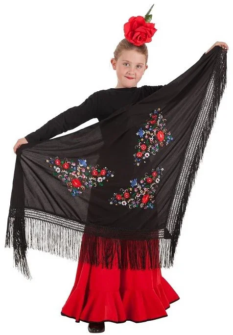 Mantón de Sevillana o Chulapa Nero con Ricamo - immagine 4