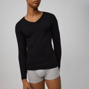 Canottiera nera a maniche lunghe con scollo a V