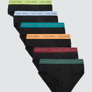 Confezione da 6 slip neri basic con fascia colorata
