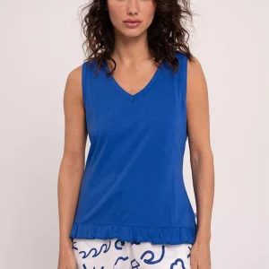 Pigiama corto da donna stampato blu | MUYDEMI