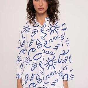 Pigiama da donna con pantaloncini e camicia stampata a maniche lunghe con bottoni | MUYDEMI