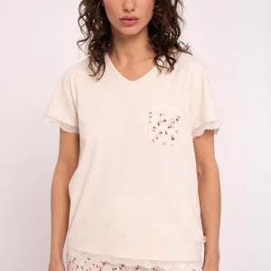 Pigiama corto da donna dettagli in pizzo stampato | MUYDEMI