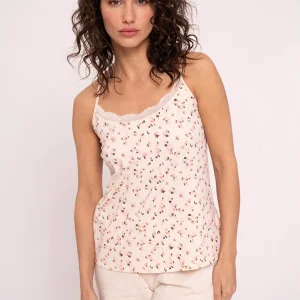 Pigiama corto da donna con spalline e dettagli in pizzo stampato | MUYDEMI