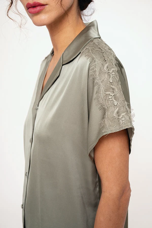 Pigiama donna corto in raso verde | MUYDEMI - immagine 4