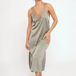 Camicia da notte midi da donna in raso verde | MUYDEMI