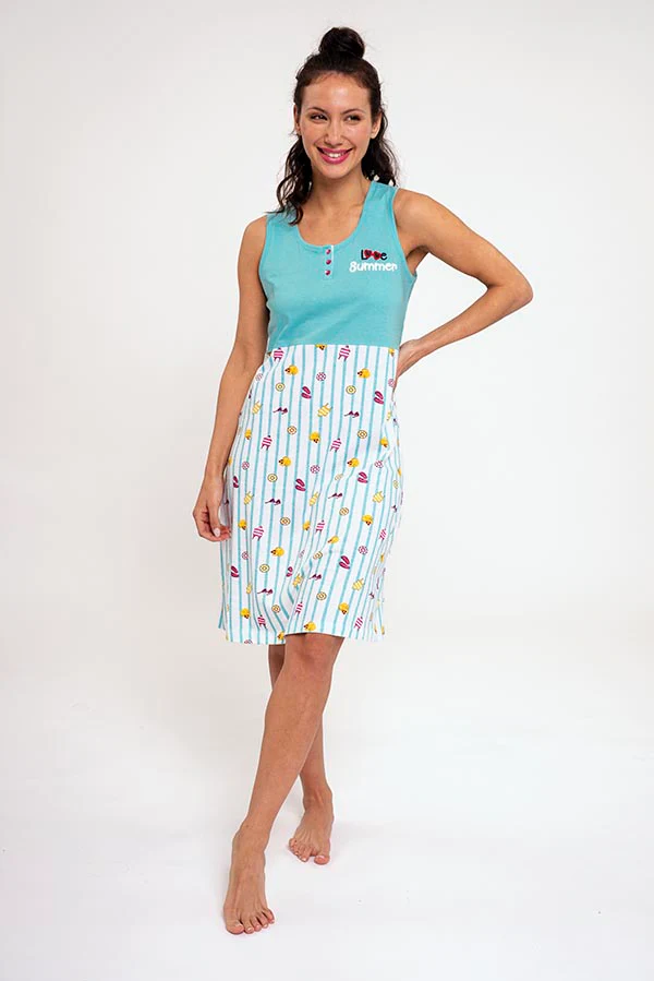 Camicia da notte da donna estiva in cotone stampato | MUYDEMI - immagine 2