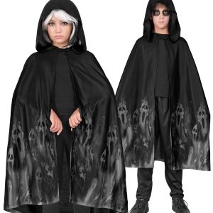 Mantello con Cappuccio Nero con Fantasmi Bambino