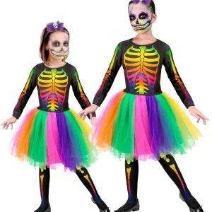 Costume di Scheletro Arcobaleno con Tutù per Bambina