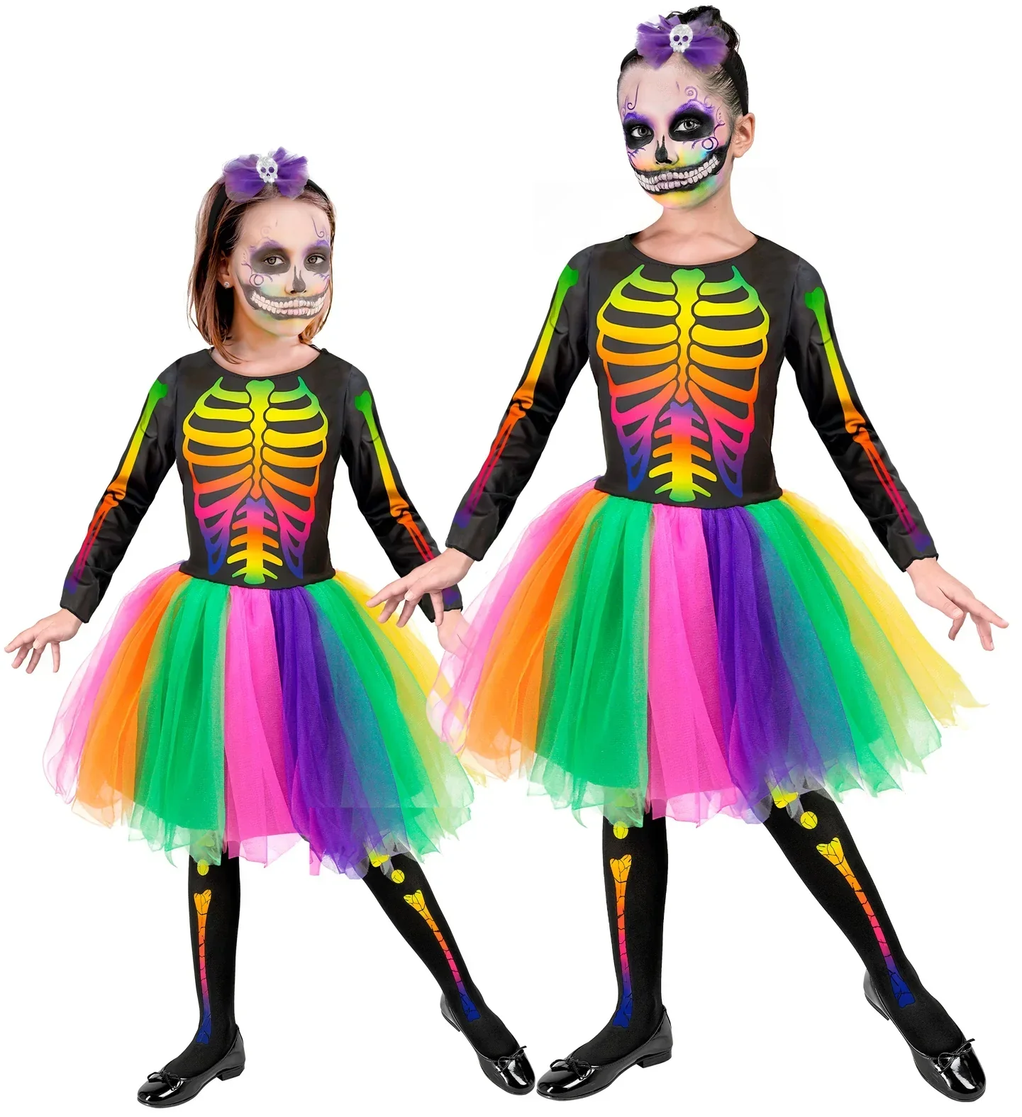 Costume di Scheletro Arcobaleno con Tutù per Bambina