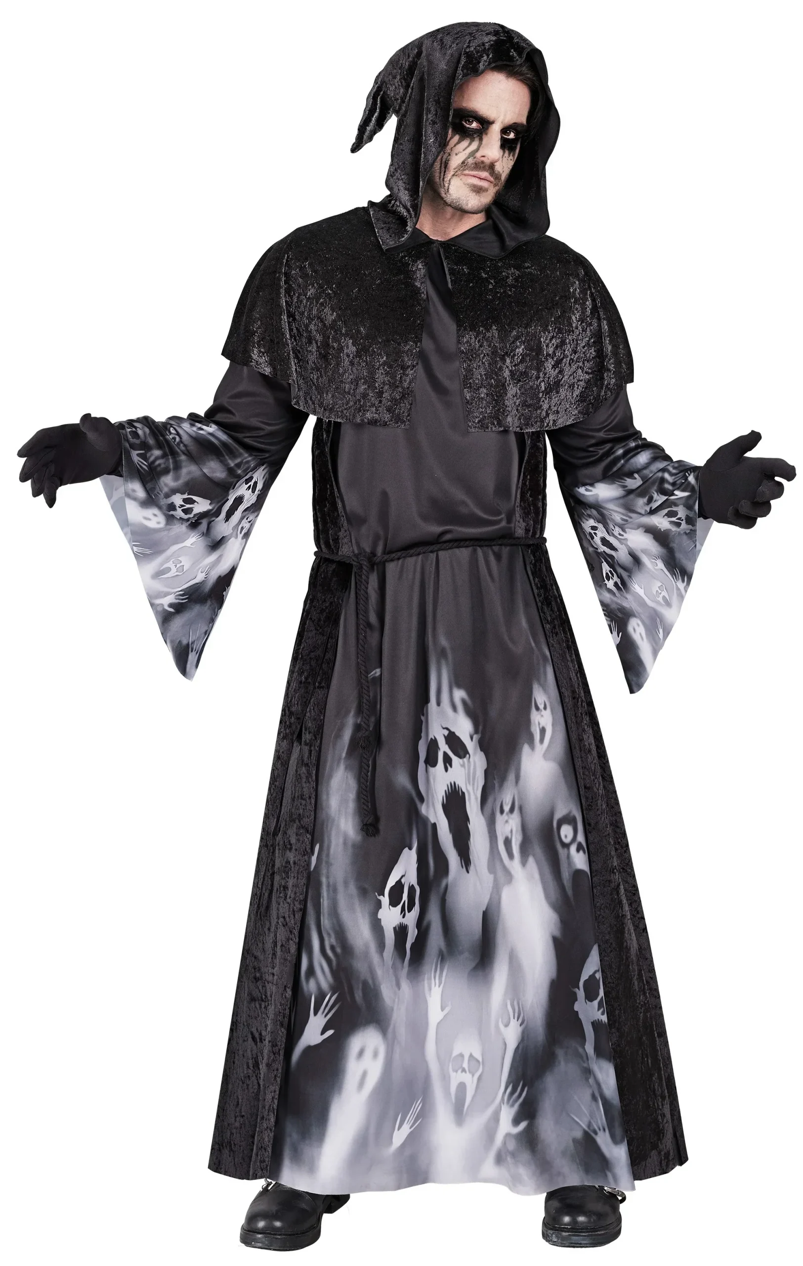 Costume da Stregone Negromante con Cappuccio per Uomo