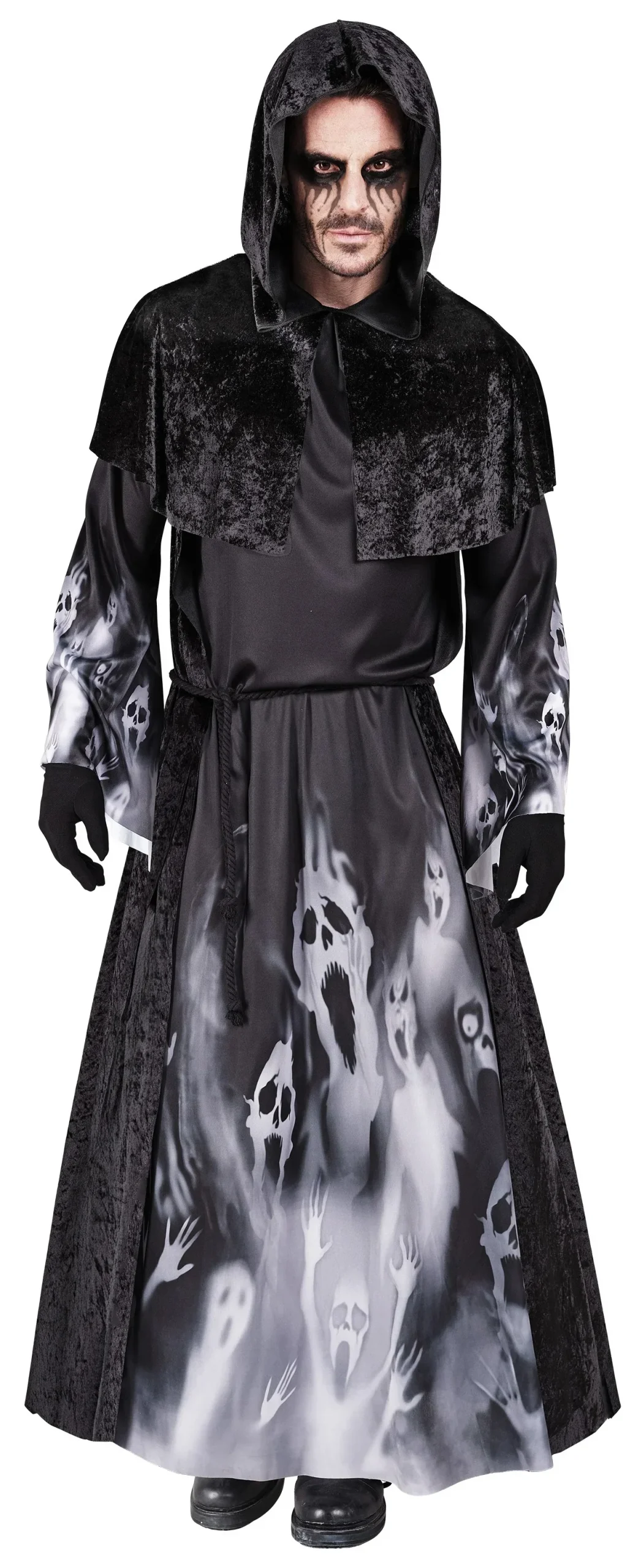 Costume da Stregone Negromante con Cappuccio per Uomo - immagine 4