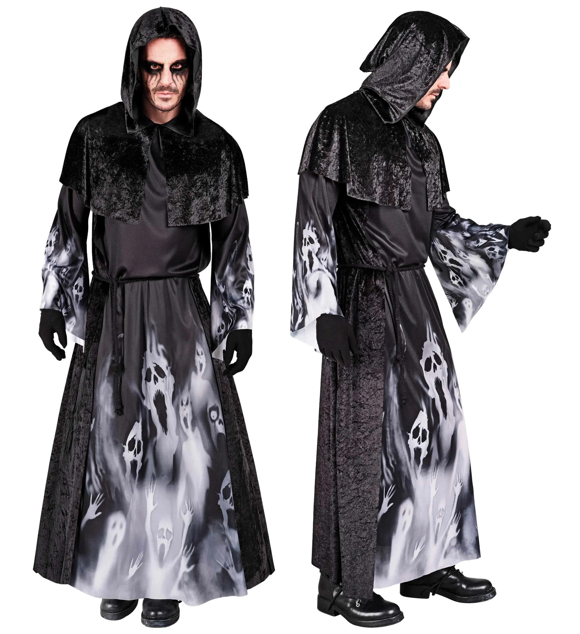 Costume da Stregone Negromante con Cappuccio per Uomo - immagine 6