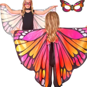 Ali di Farfalla Arancioni e Rosa Infantili con Mascherina