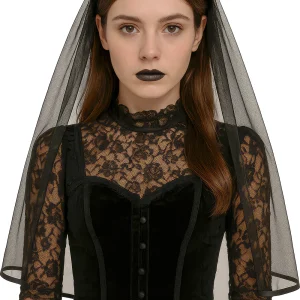 Cerchietto con Rose Nere e Velo Lungo