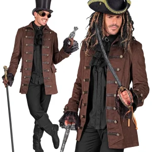 Giacca Steampunk o Pirata Marrone Lunga per Uomo