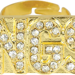 Anello Gangsta da Rapper Metallico Dorato con Brillanti