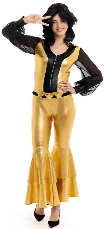 Costume Disco Anni 70 Dorato e Nero per Donna - immagine 2