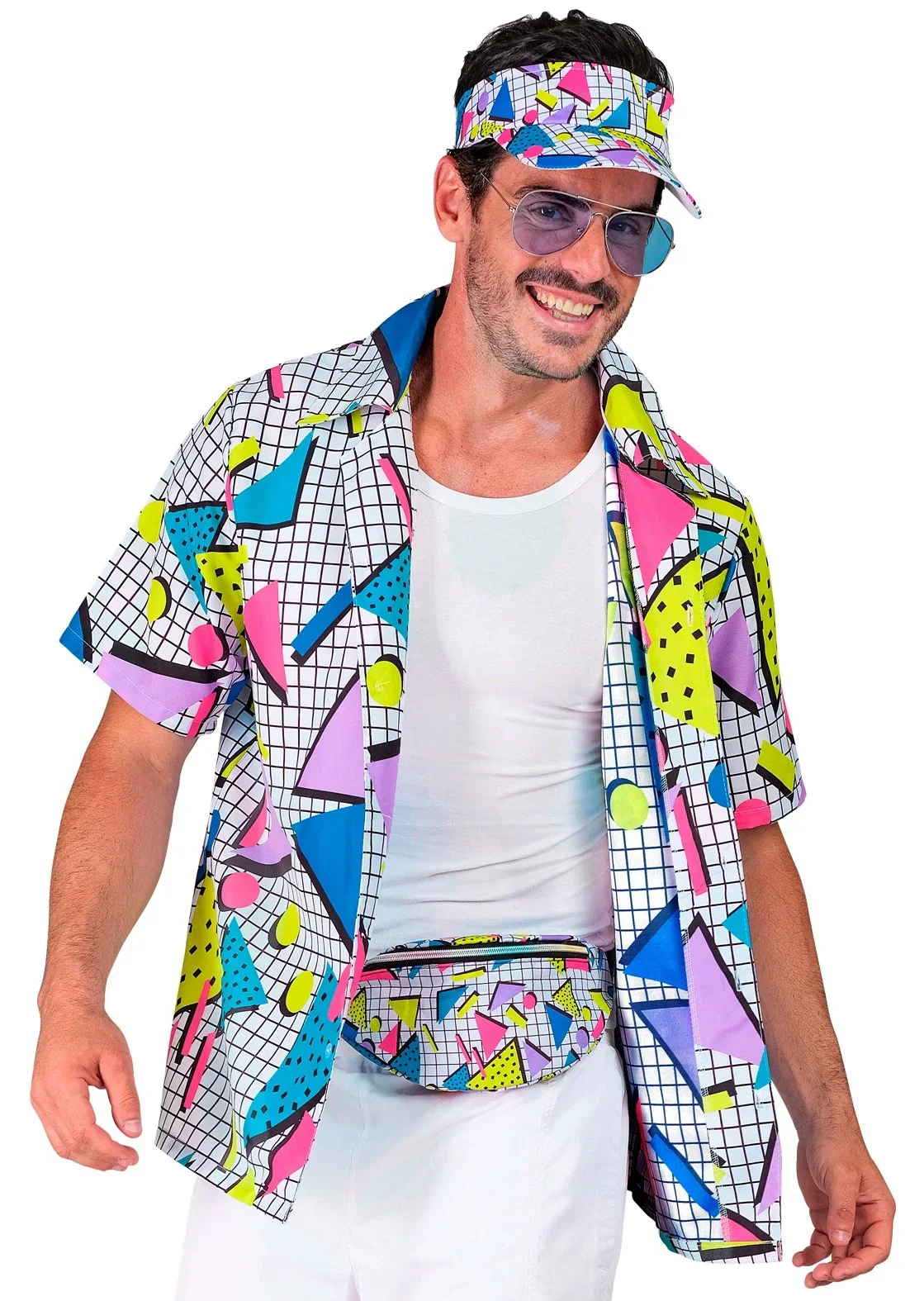 Camisa Funky Anni 80 Bianca per Adulto - immagine 3