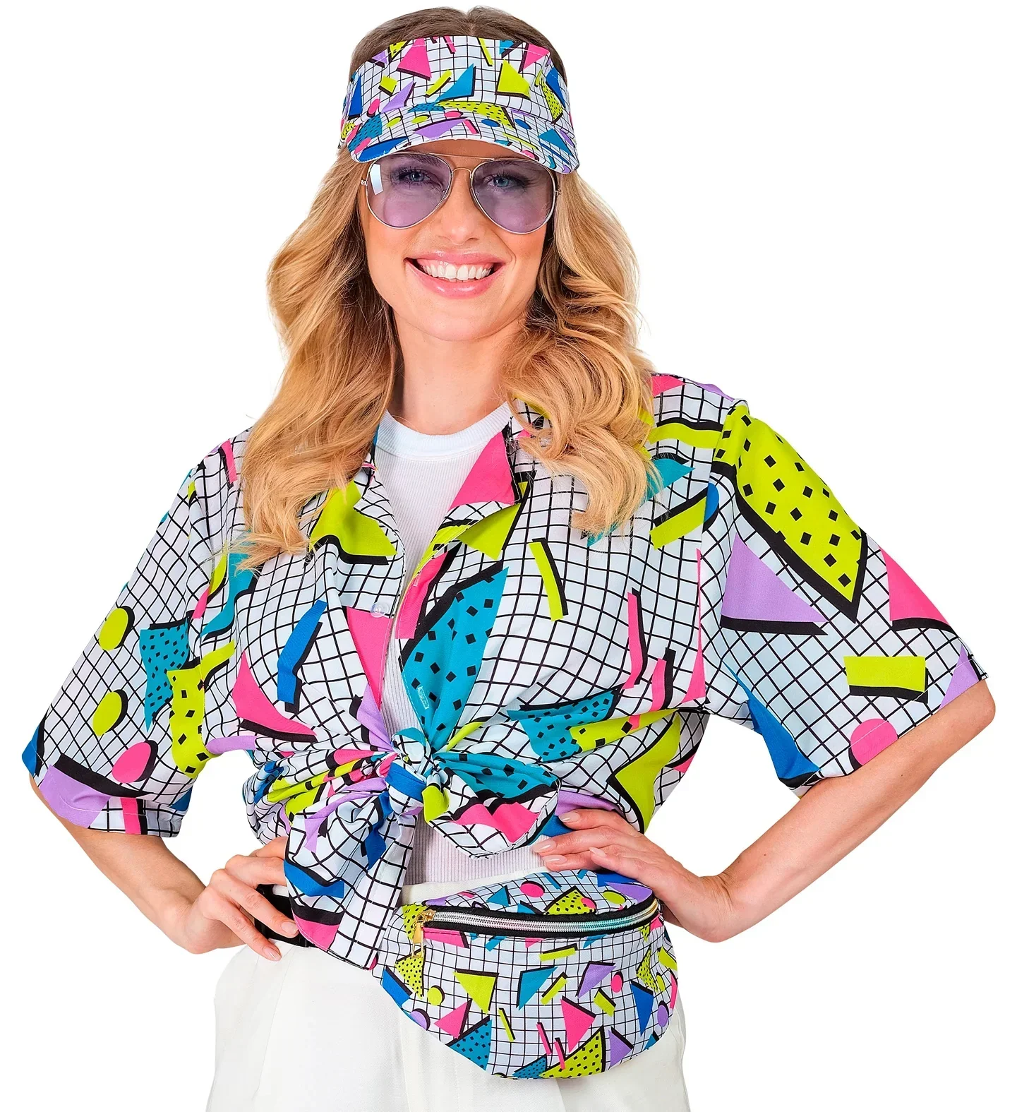 Camisa Funky Anni 80 Bianca per Adulto - immagine 4