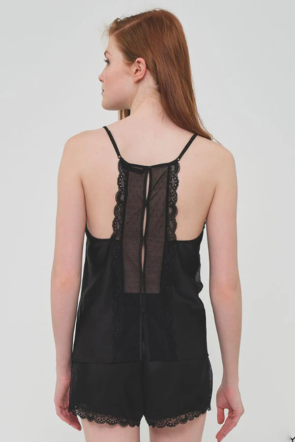 Pigiama corto da donna in raso nero | MUYDEMI - immagine 3