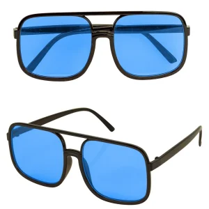 Occhiali Aviatore Quadrati Neri con Lenti Blu