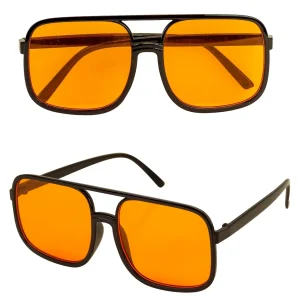 Occhiali Aviatore Quadrati Neri con Lenti Arancioni