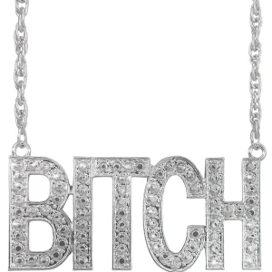 Collana argentata con ciondolo BITCH con pietre decorative