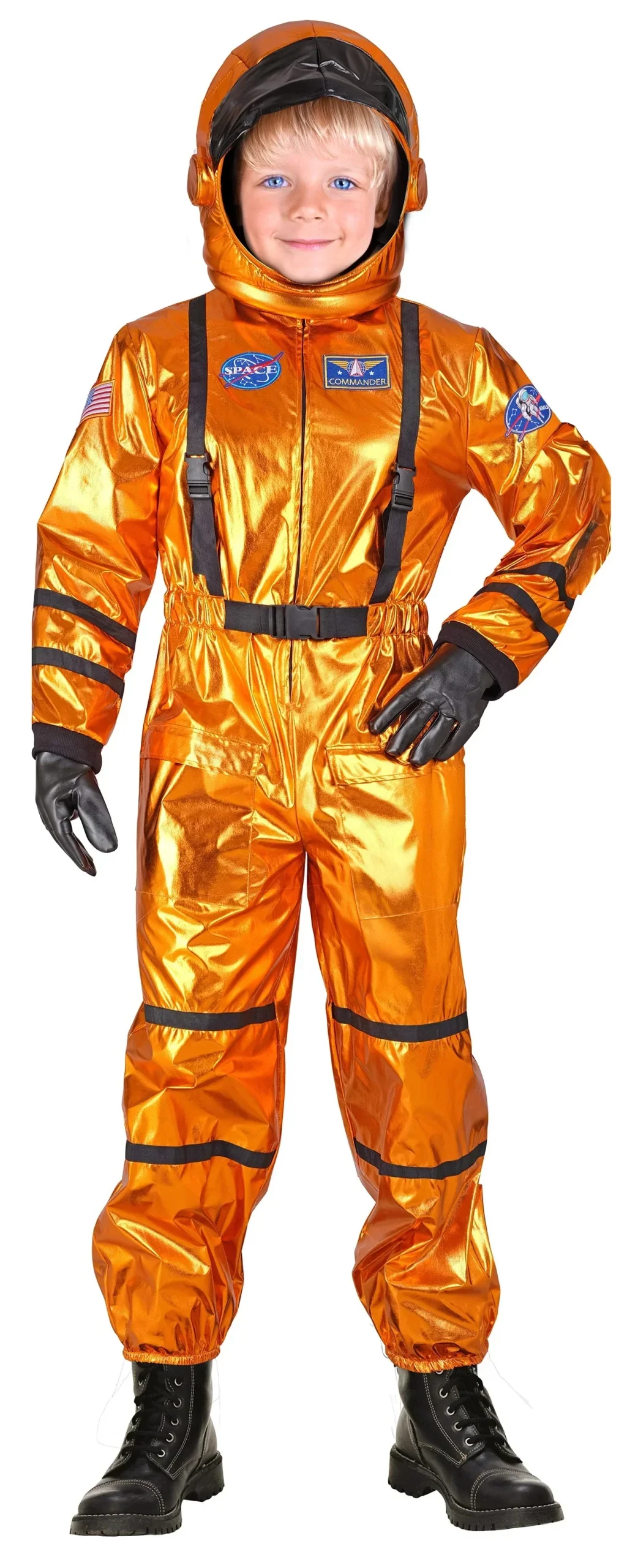 Costume da Astronauta Arancione con Casco Bambino - immagine 2