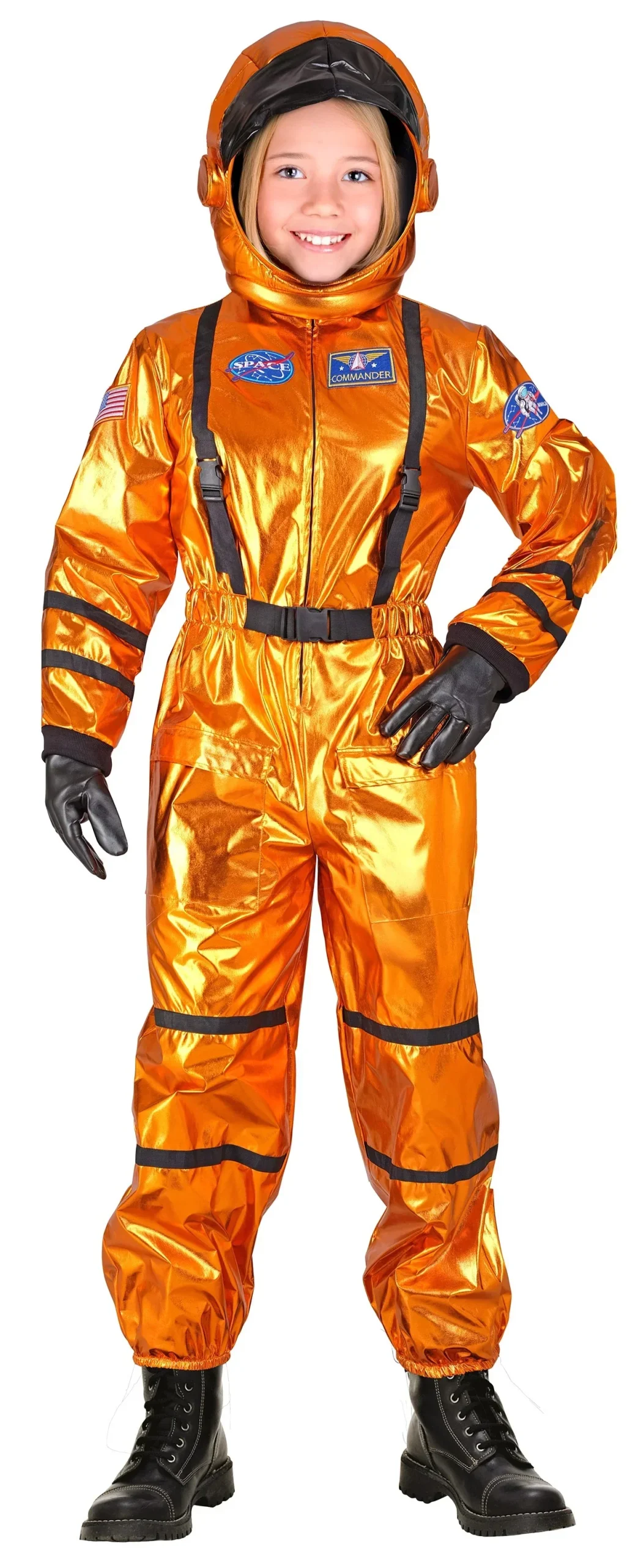 Costume da Astronauta Arancione con Casco Bambino - immagine 3