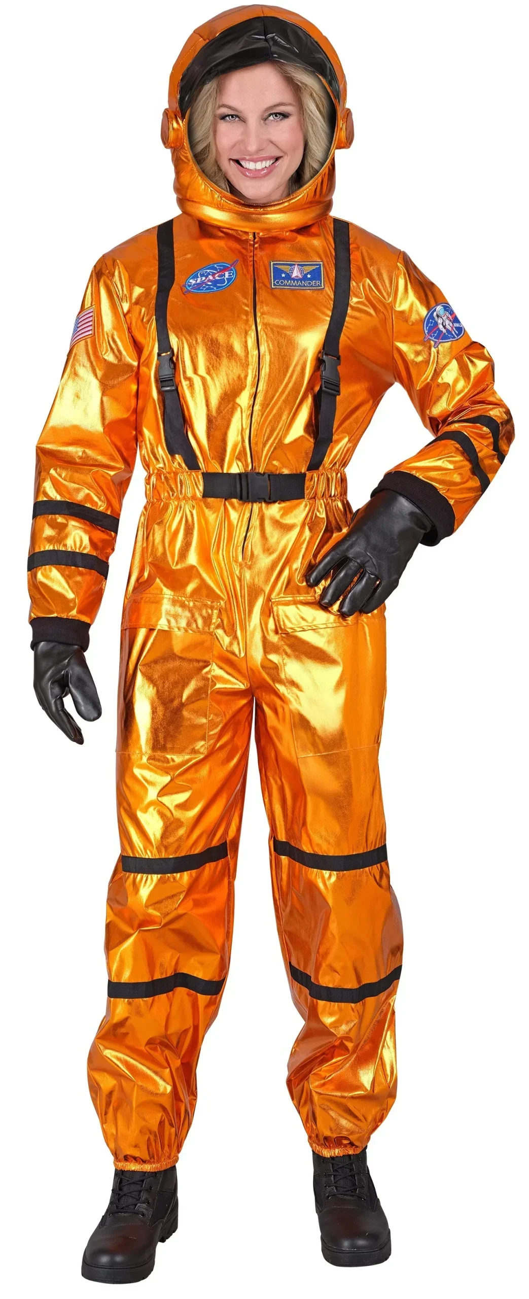 Costume da Astronauta Arancione con Casco per Donna - immagine 2