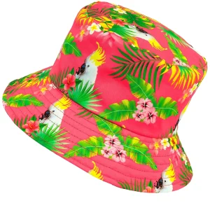 Cappello da pescatore rosa con stampa hawaiana
