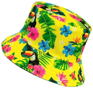 Cappello da pescatore giallo con stampa hawaiana