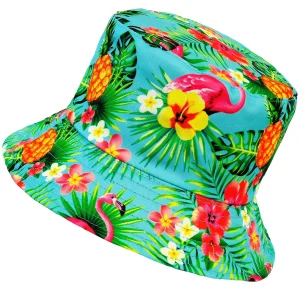 Cappello da pescatore blu con stampa hawaiana