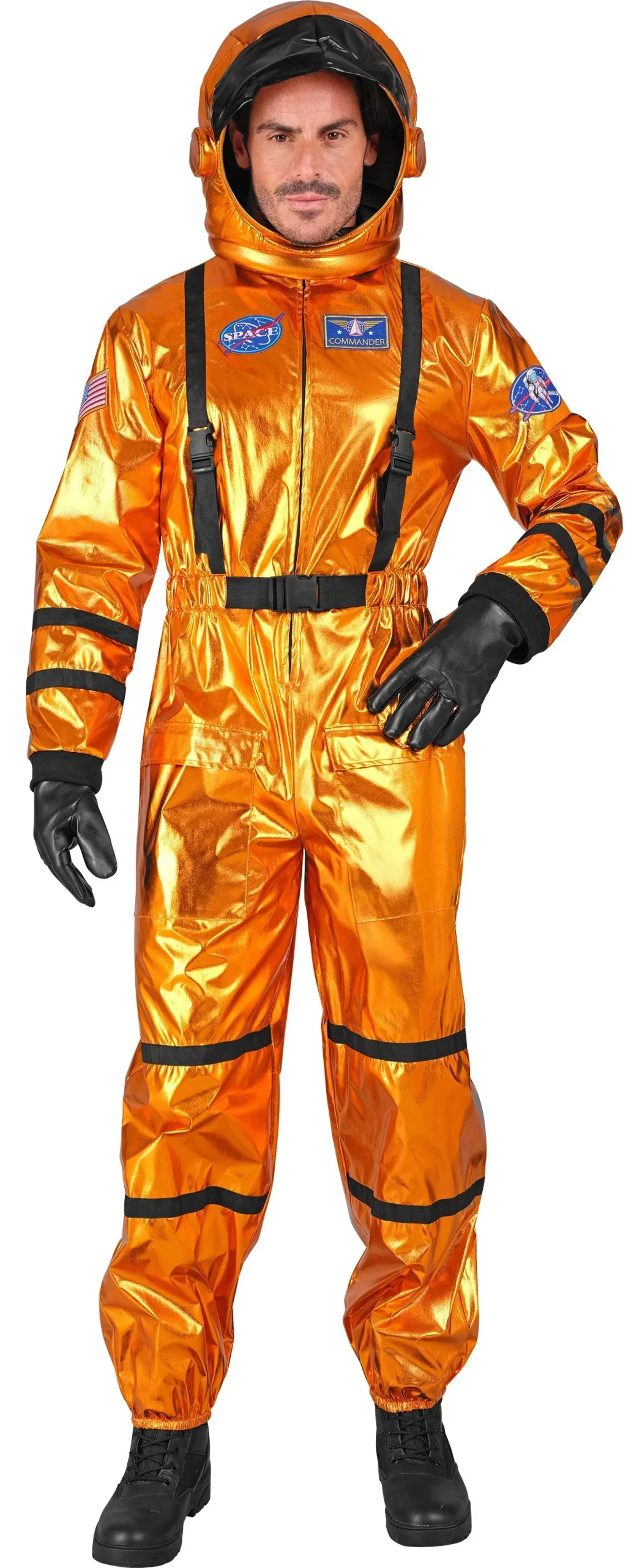 Costume da Astronauta Arancione con Casco per Uomo - immagine 5
