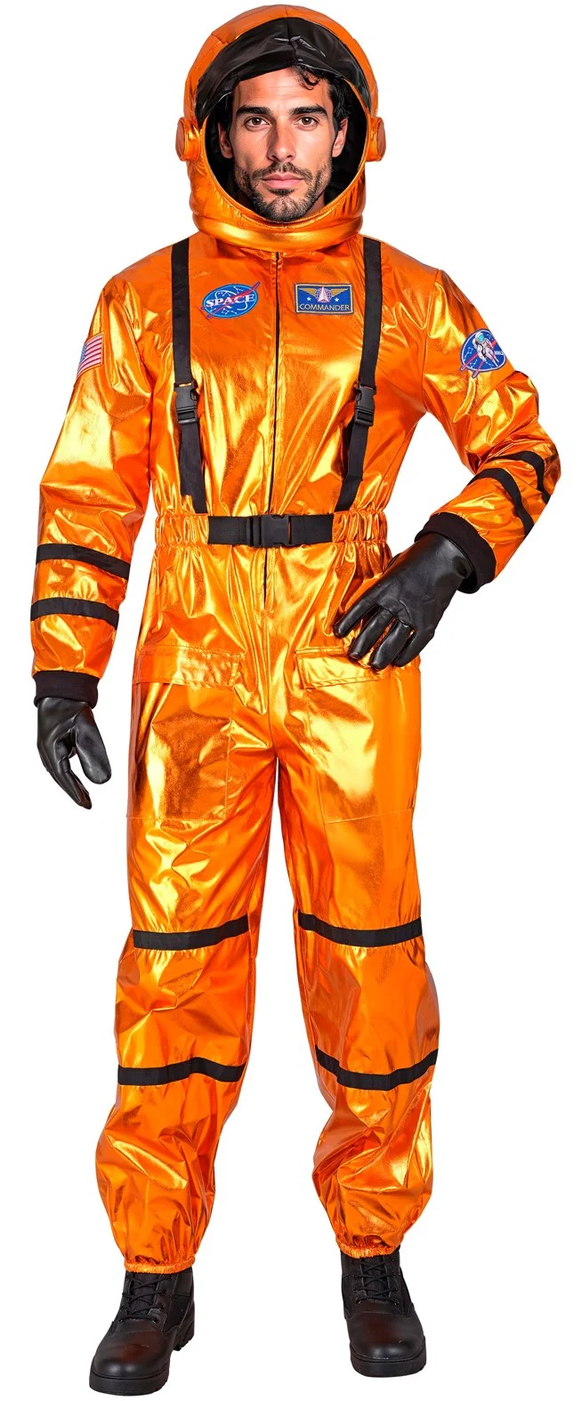 Costume da Astronauta Arancione con Casco per Uomo