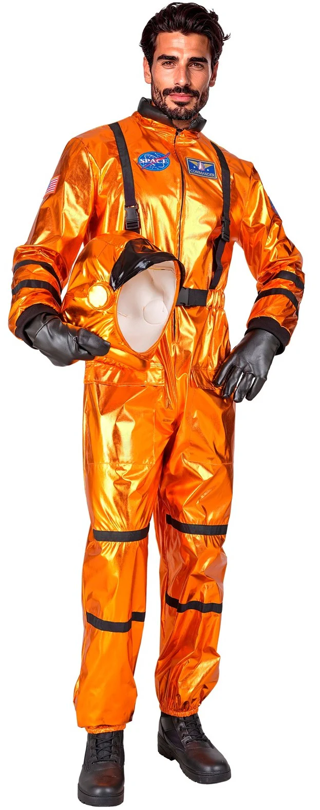 Costume da Astronauta Arancione con Casco per Uomo - immagine 3