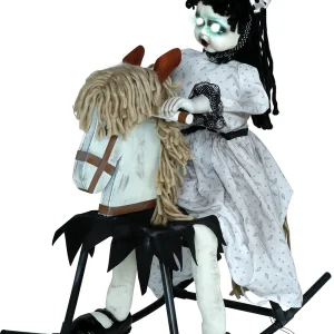 Bambola Siniestra su Cavallino con Luce, Movimento e Suono