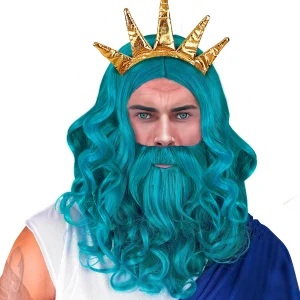 Parrucca di Nettuno Azzurro Turchese con Barba