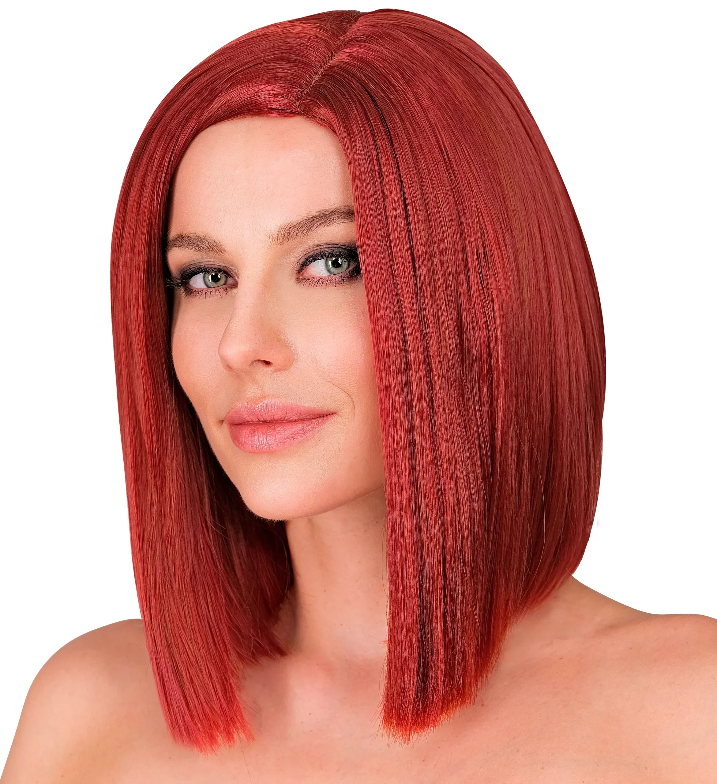 Parrucca mogano con mezza chioma dritta e capelli lisci - immagine 2