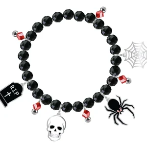 Braccialetto di Halloween con Teschio, Lapide, Ragno e Ragnatela