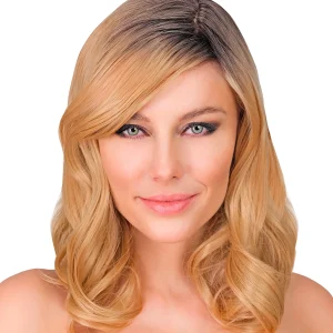 Parrucca bionda con mezza chioma liscia e frangia laterale