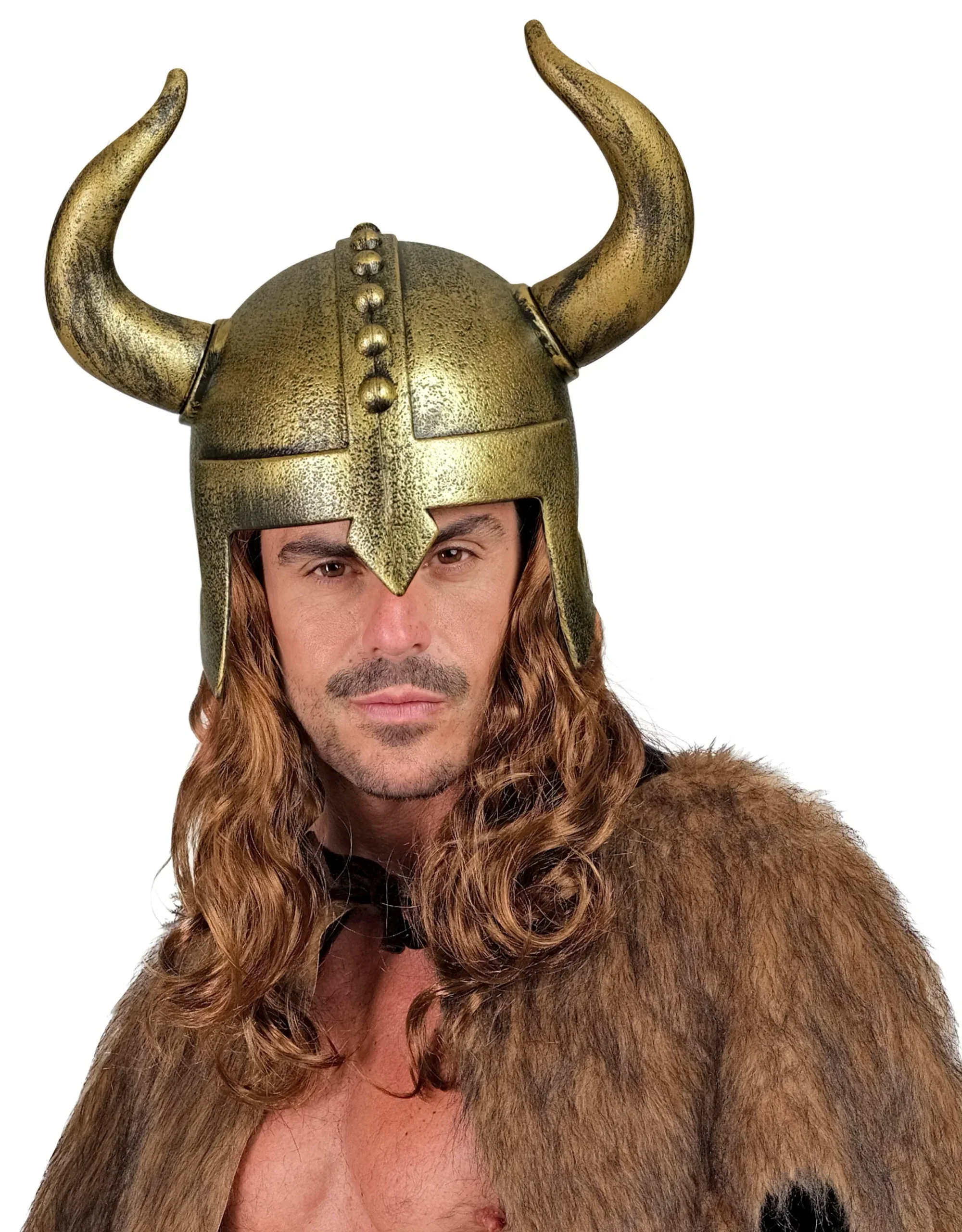 Casco Vichingo Dorato Invecchiato con Corna - immagine 3