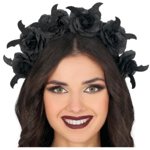 Cerchietto di Rose Nere con Ali di Pipistrello