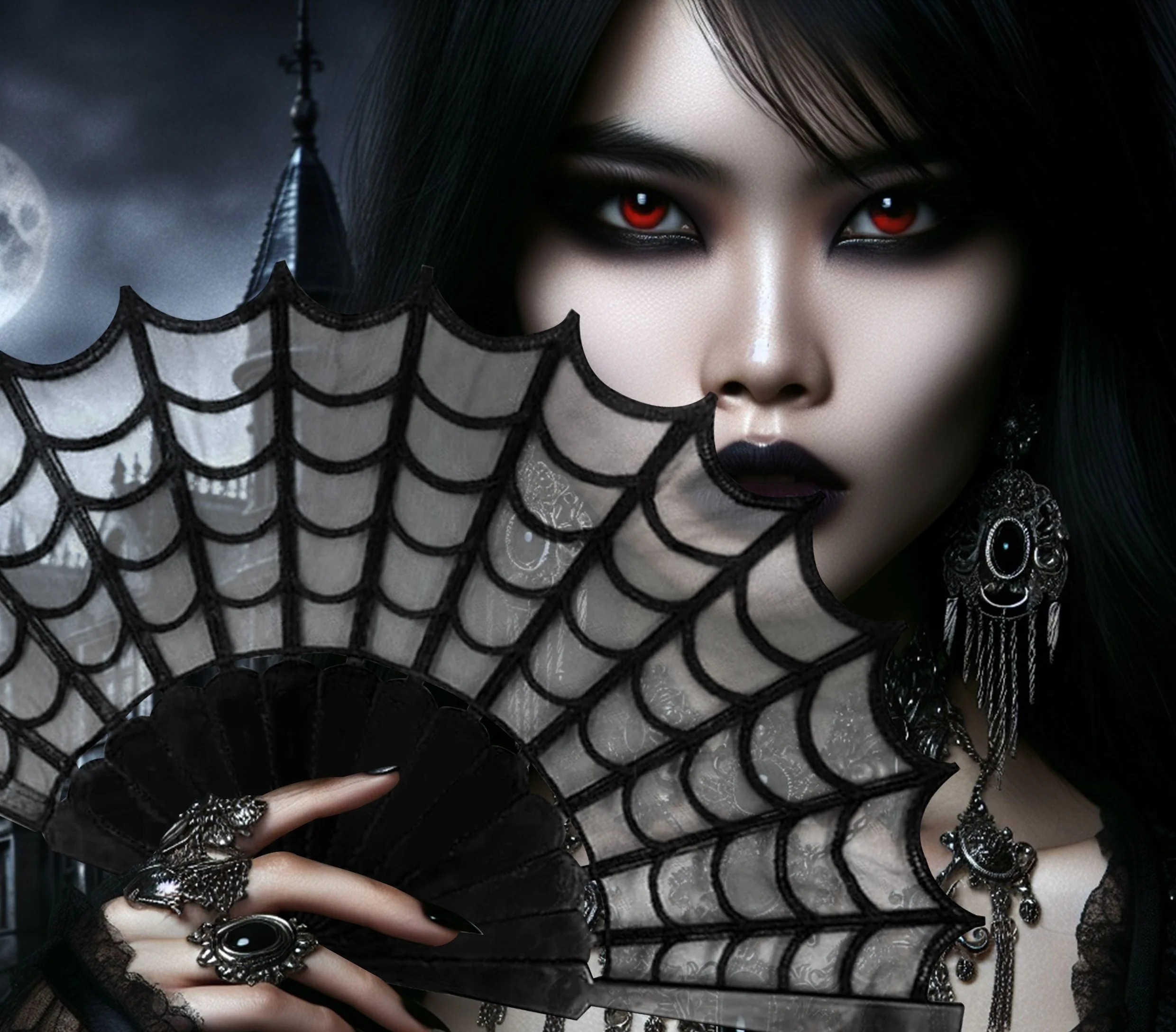 Ventaglio Gotico Nero con Ragnatela - immagine 6